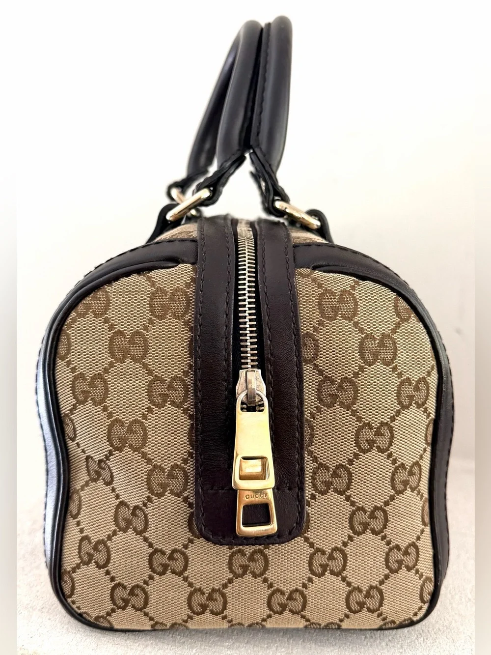 GUCCI Small Joy Boston Bag GG Canvas Web Stripe Satchel Italy